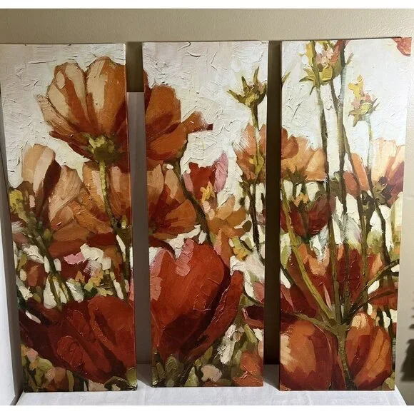 Wall Art Red Poppy Traditional Print on Canvas- 3 Panels 30” x 30” - Picture 2 of 6